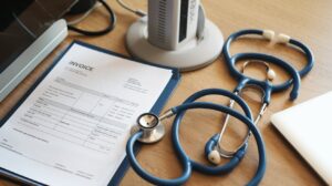 Professionista sanitario che emette una fattura cartacea nel rispetto della privacy