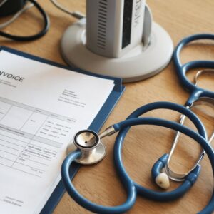 Professionista sanitario che emette una fattura cartacea nel rispetto della privacy